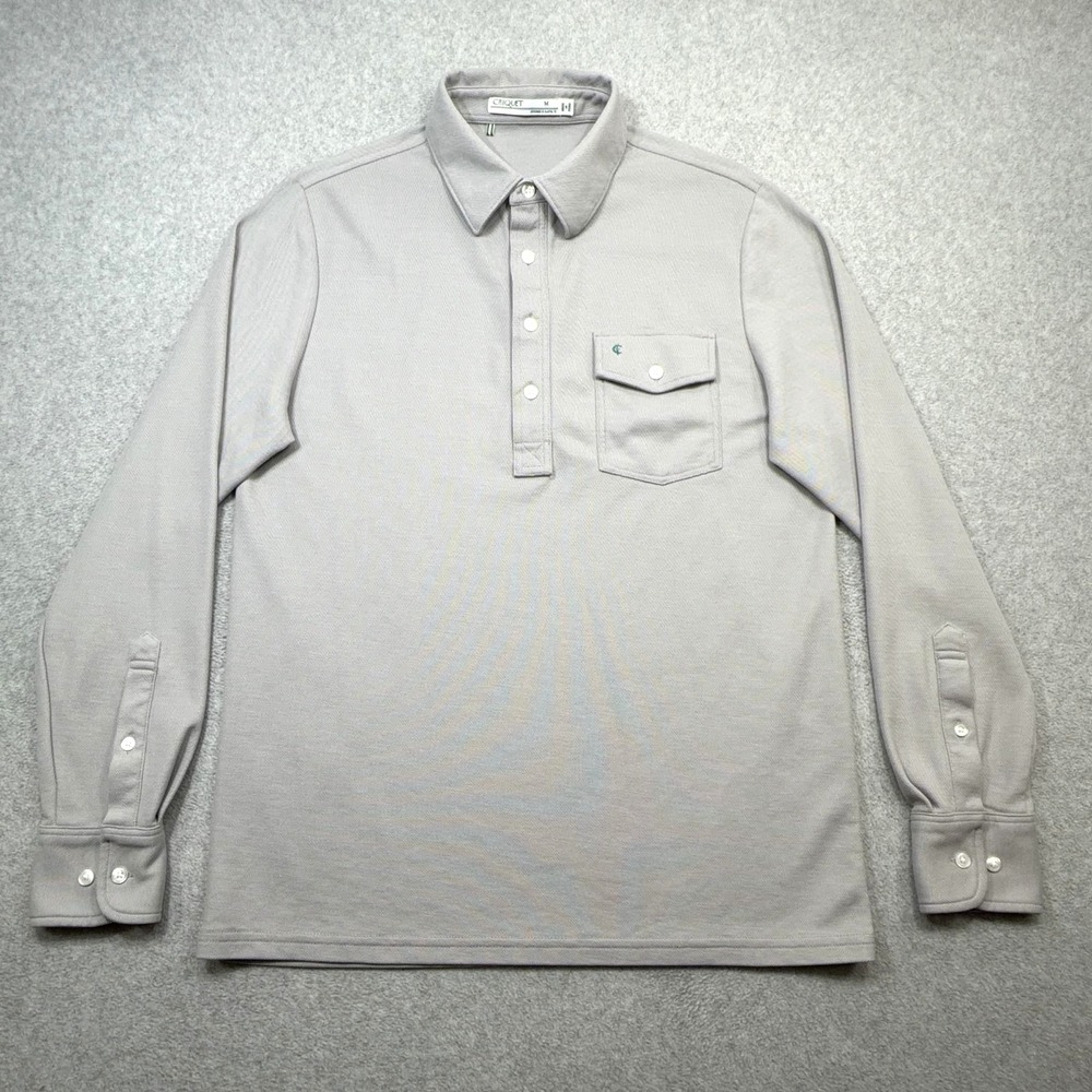 Criquet Polo Shirt Mens Medium Gray Pima Long Sleeve Pocket Pique Knit Golf